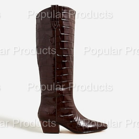 J.Crew | Piper knee-high boots in croc-embossed leather, Espresso - Picture 3 of 7